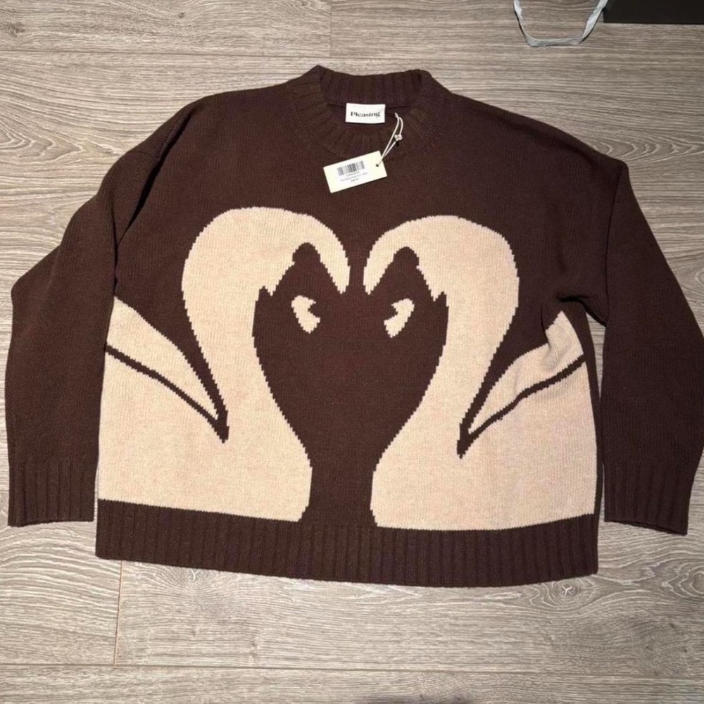 Brown and Cream Swan Sweater